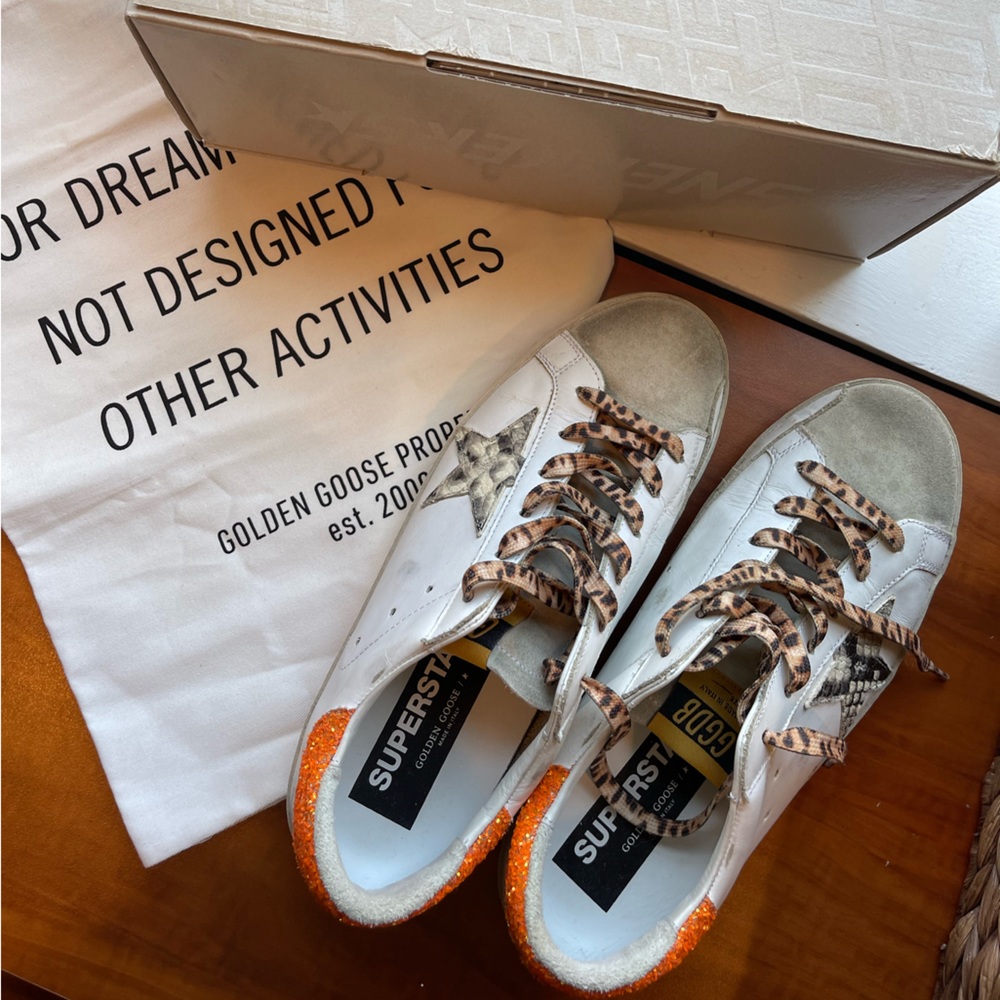 Orange sparkly Cheetah Golden Goose sneakers